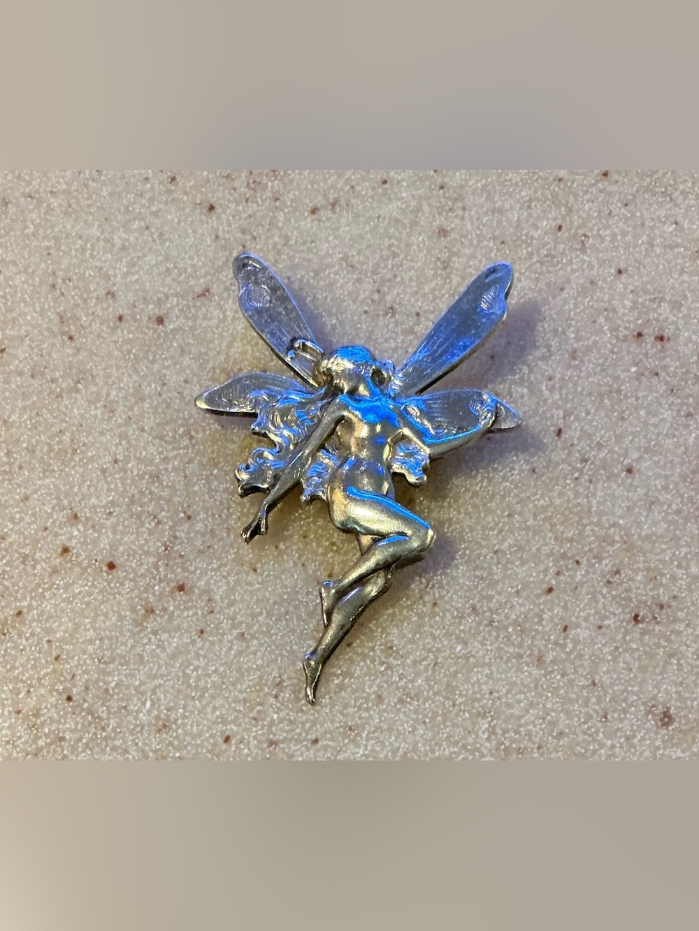 Silver Fairy Brooch Pin - Winged Fairy Accent